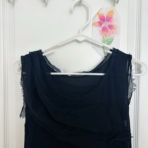 Tempo Paris L Black Sleeveless Shredded-Style Midi Dress